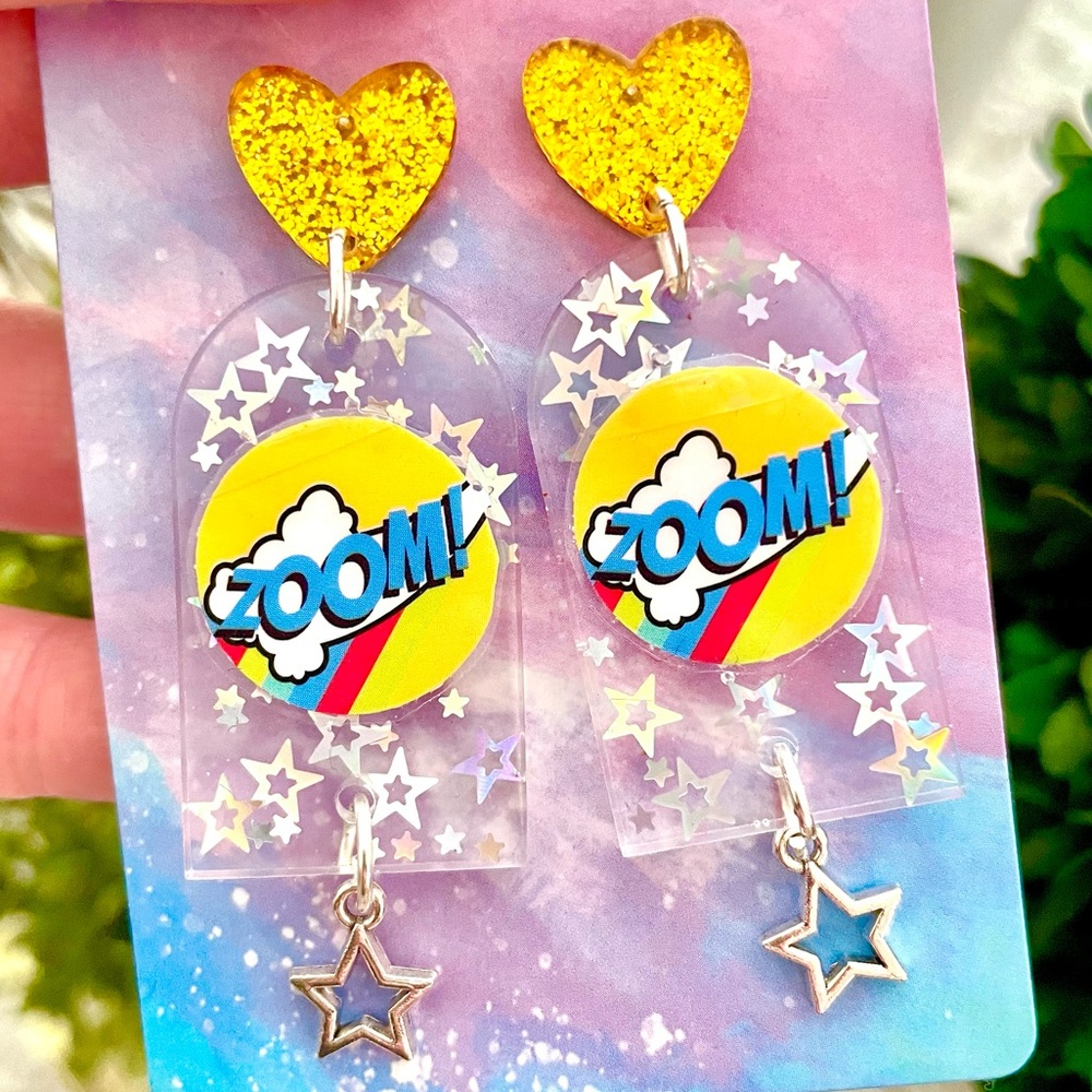 Zoom! Retro Comic Book Inspired Acrylic Dangle Earrings